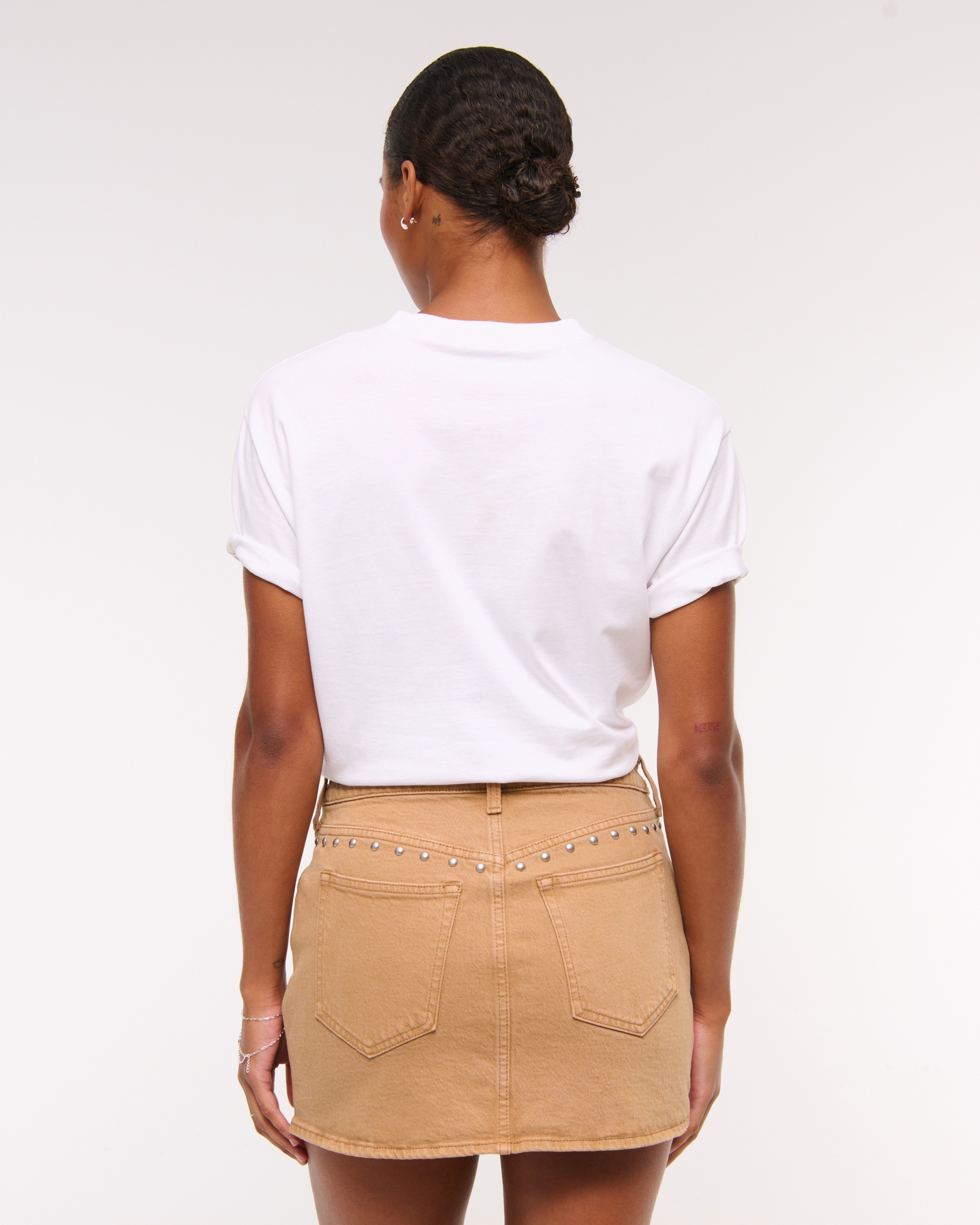 Curve Love Mid Rise Denim Studded Mini Skirt