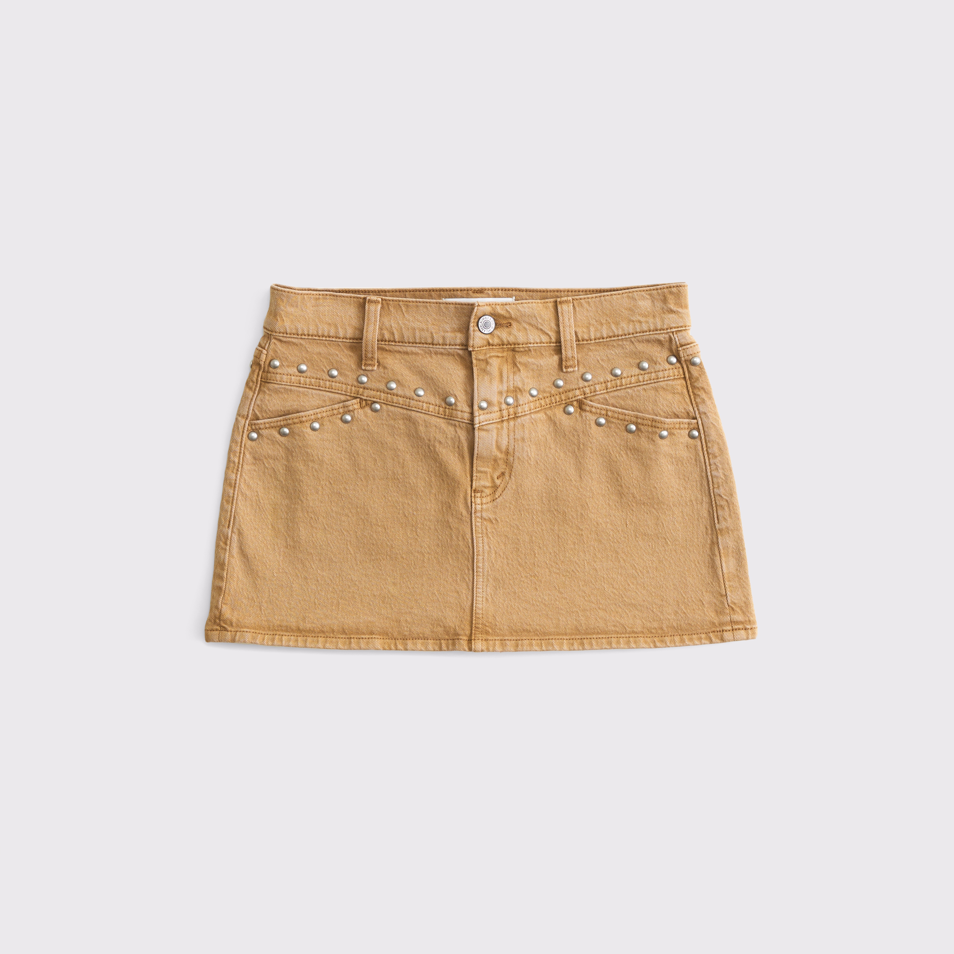Abercrombie & Fitch Curve Love Mid Rise Denim Studded Mini Skirt In Brown
