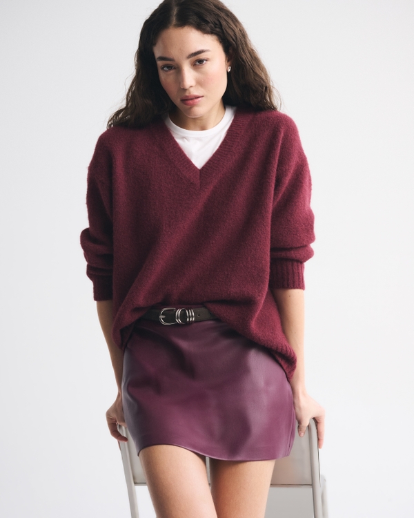 The A&F Scarlett Vegan Leather Mini Skort, Deep Plum view 1