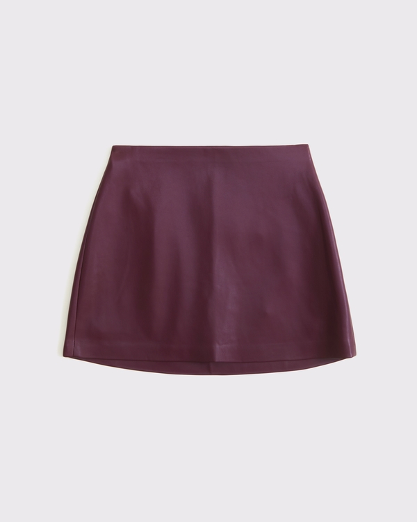 The A&F Scarlett Curve Love Vegan Leather Mini Skort, Burgundy view 1