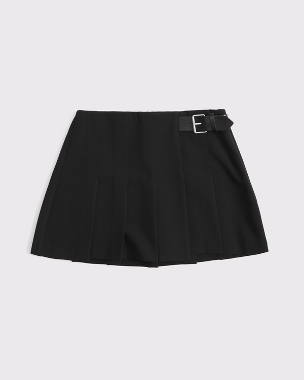 Hardware Pleated Wrap Mini Skort, Black view 1