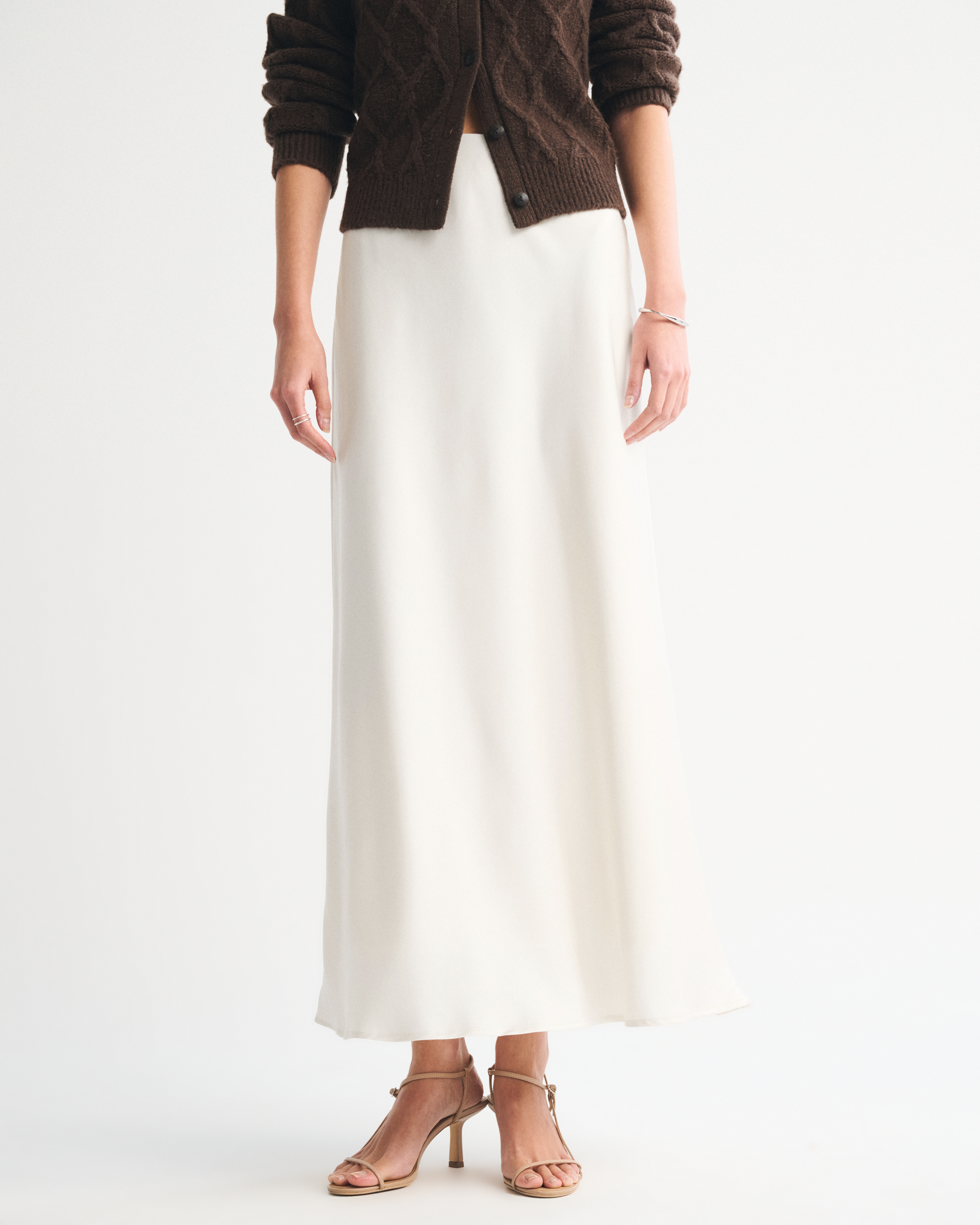 Abercrombie & Fitch High Rise Satin Maxi Skirt In White