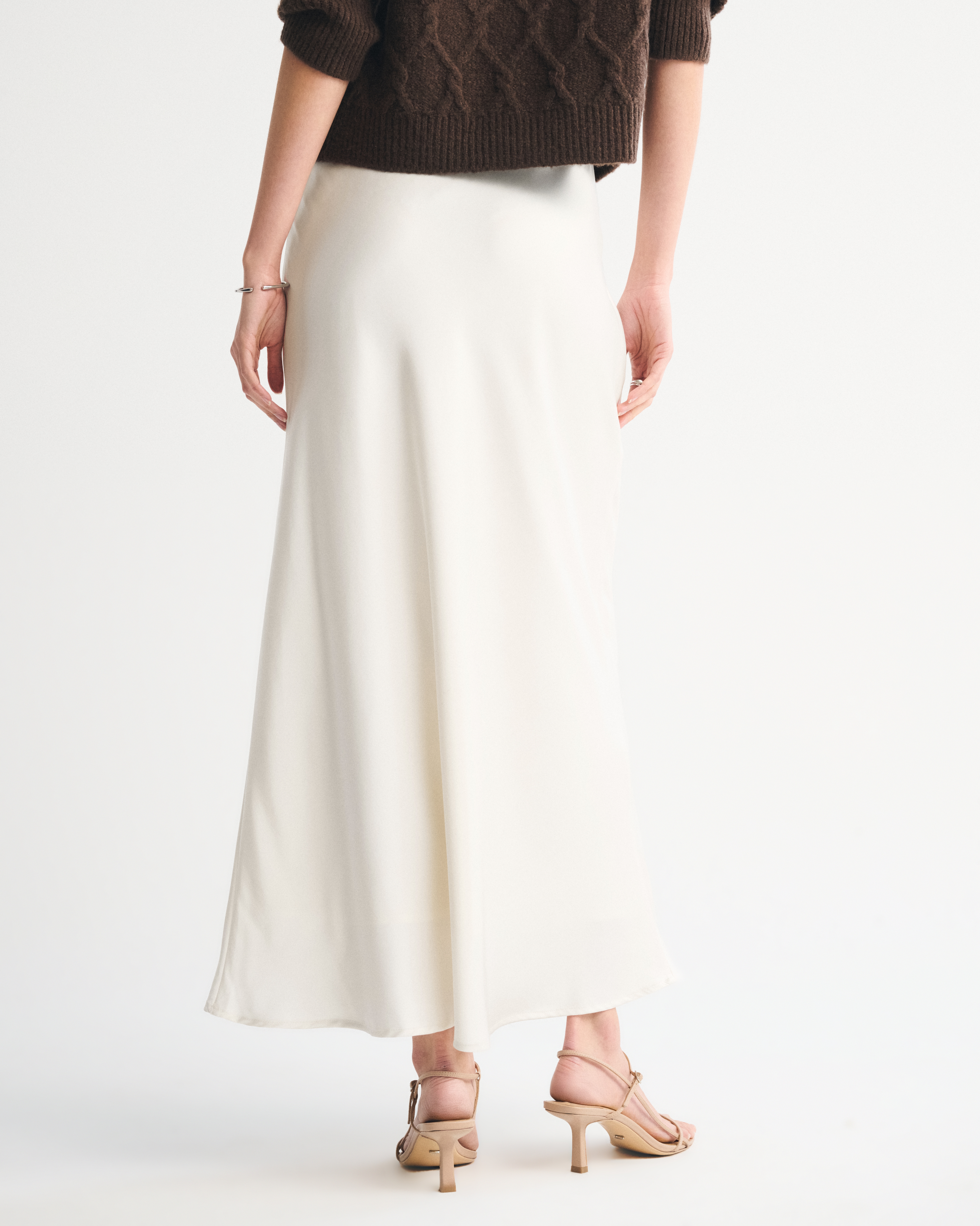 Abercrombie & Fitch High Rise Satin Maxi Skirt In White
