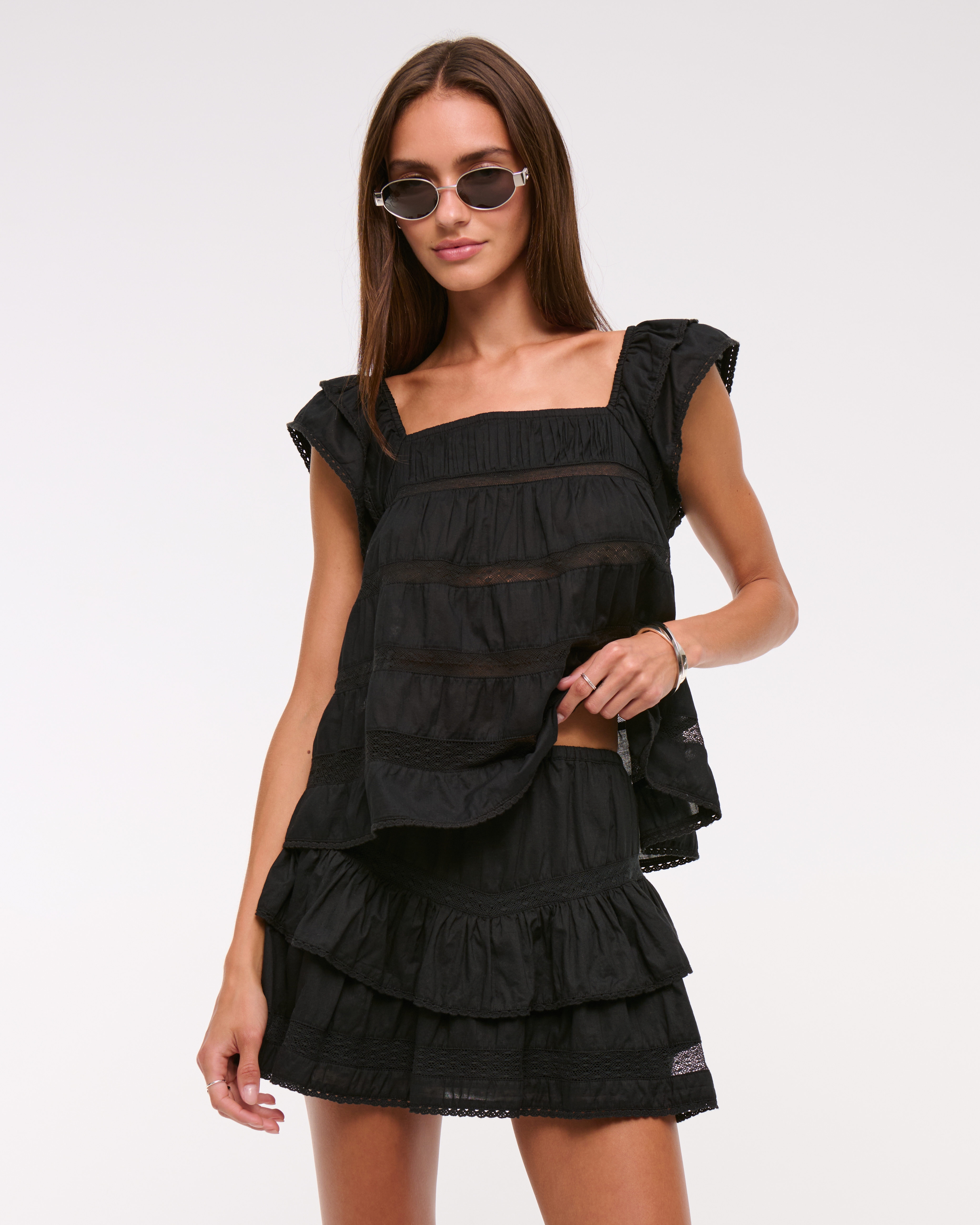 Abercrombie & Fitch High Rise Drop-waist Mini Skort In Black