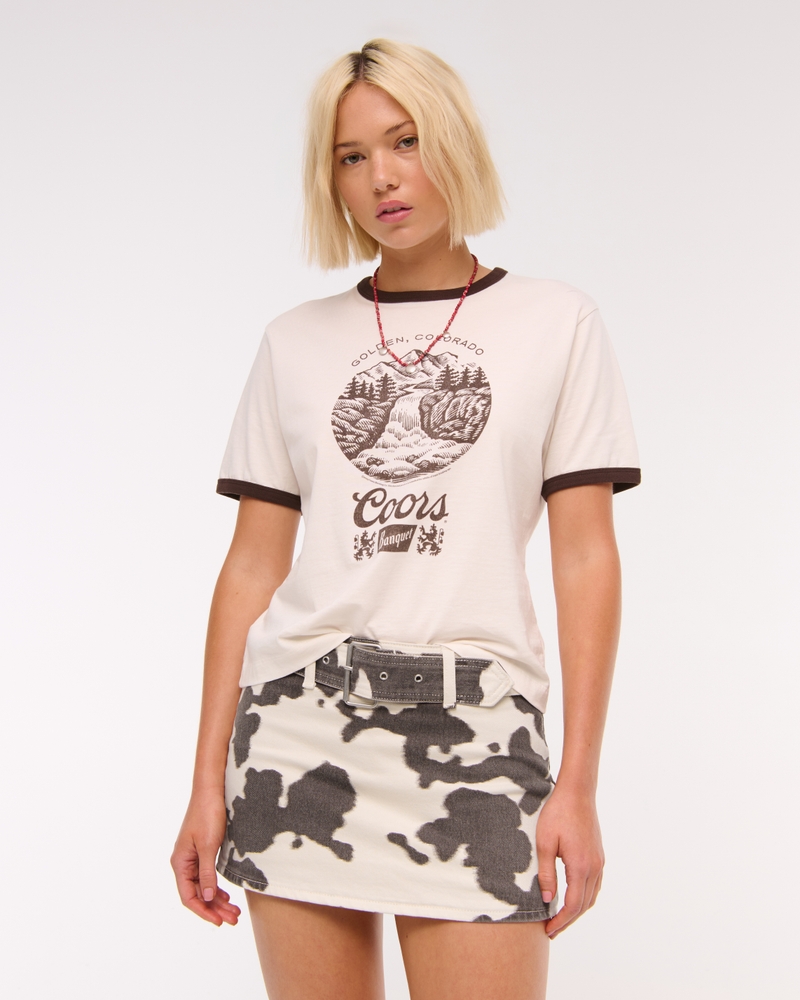 Mid Rise Belted Denim Mini Skort