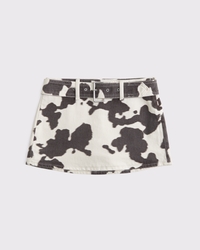 Mid Rise Belted Denim Mini Skort