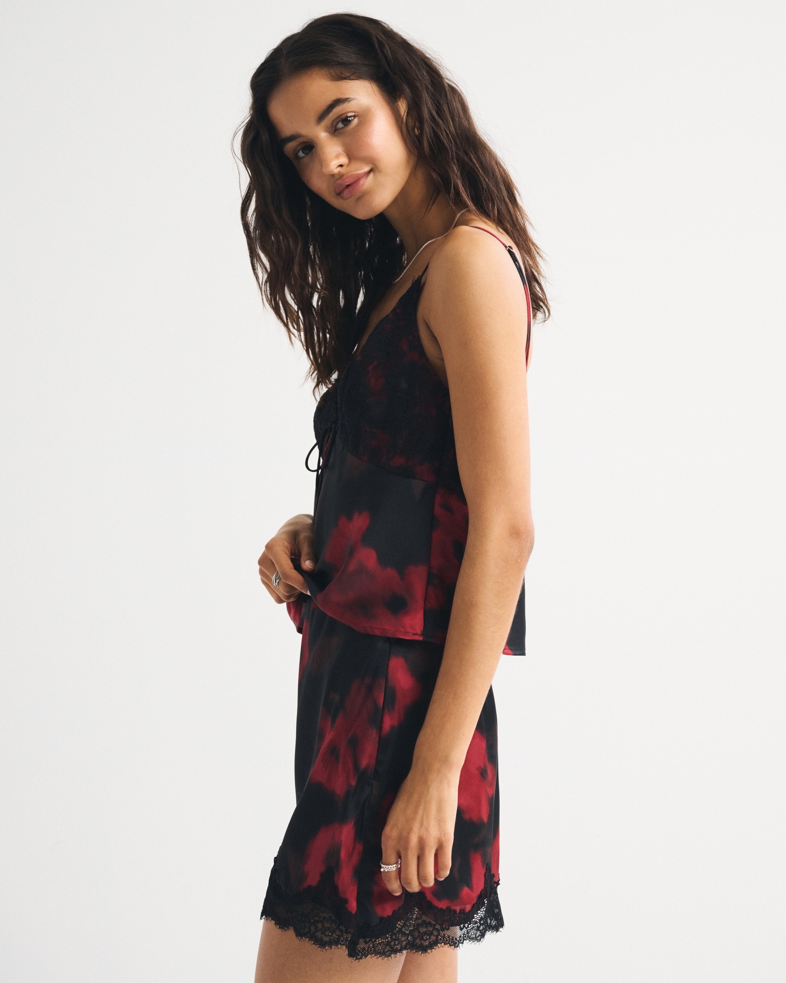 High Rise Lace & Satin Mini Skort