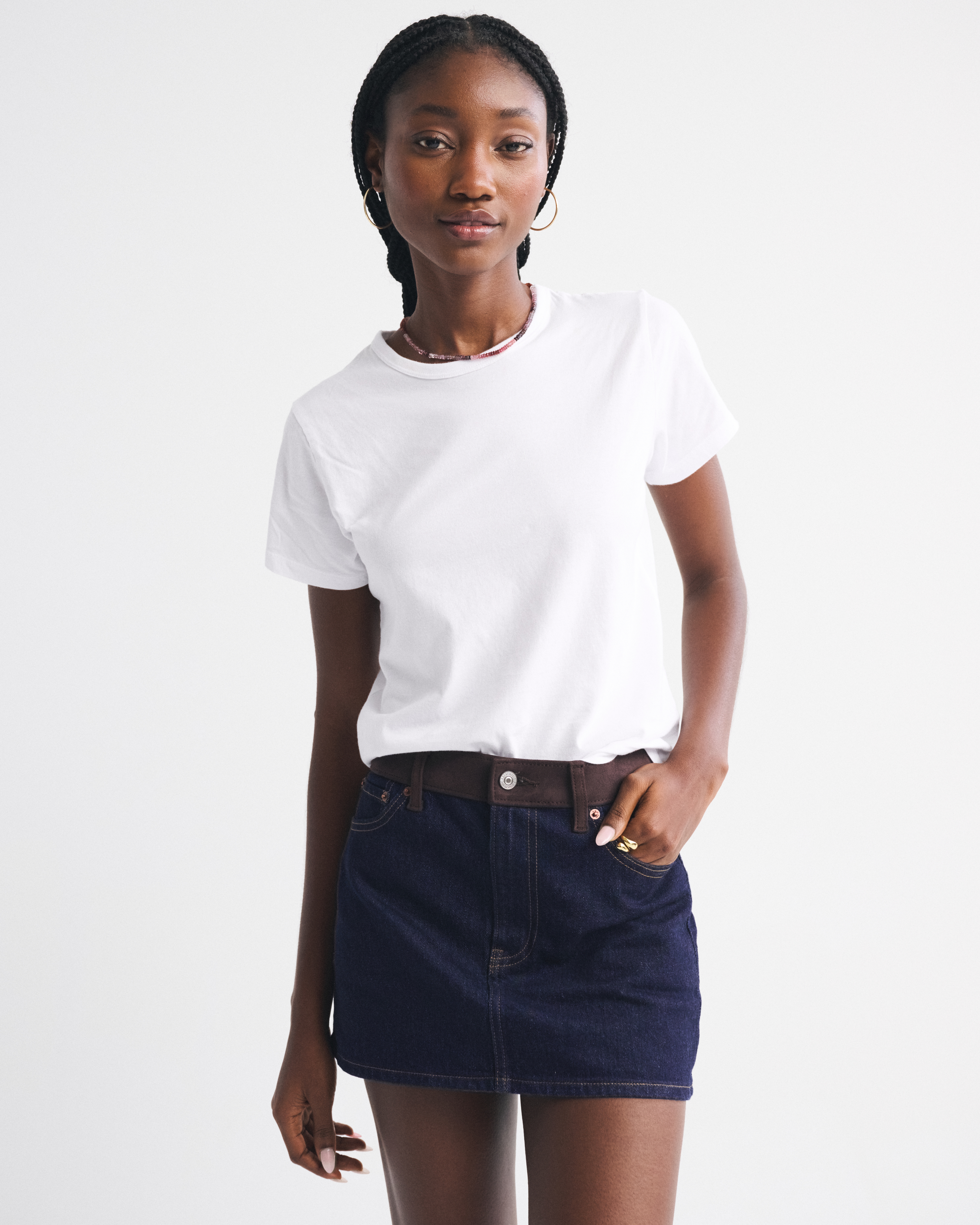 Abercrombie & Fitch Curve Love Mid Rise Denim Mini Skirt In Blue