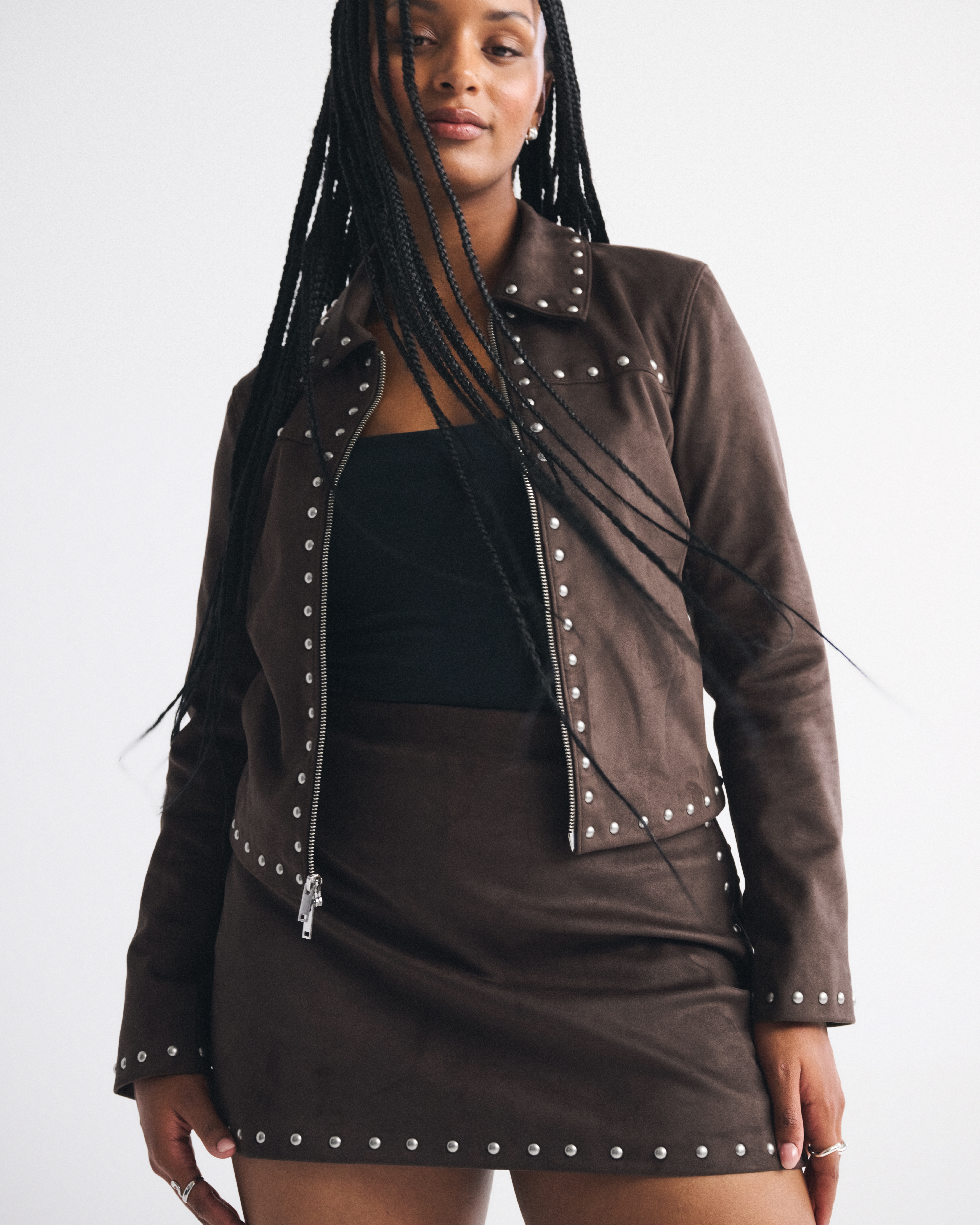 Abercrombie & Fitch The A&f Scarlett Curve Love Vegan Suede Mini Skort In Brown