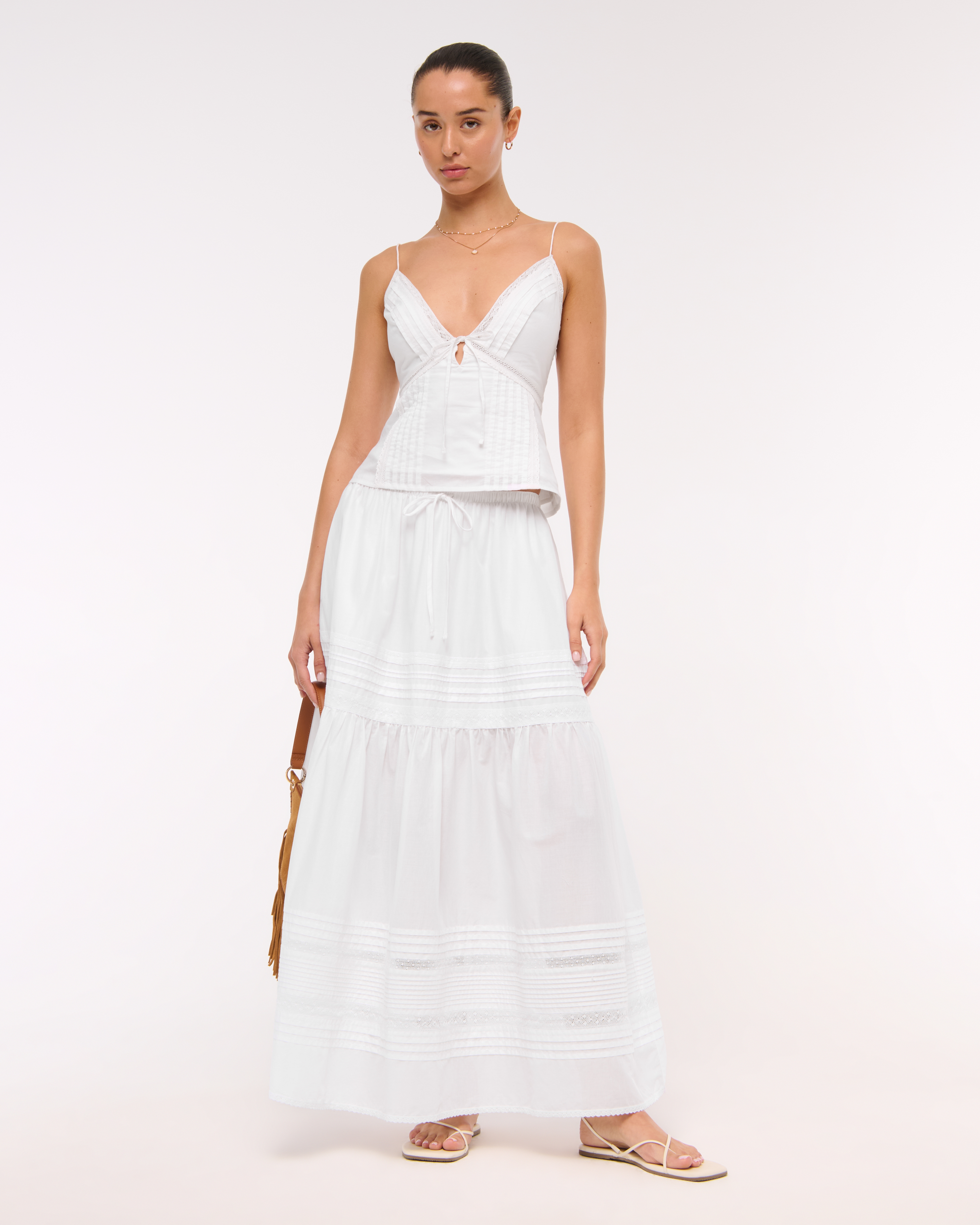 Abercrombie & Fitch High Rise Pull-on Boho Maxi Skirt In White