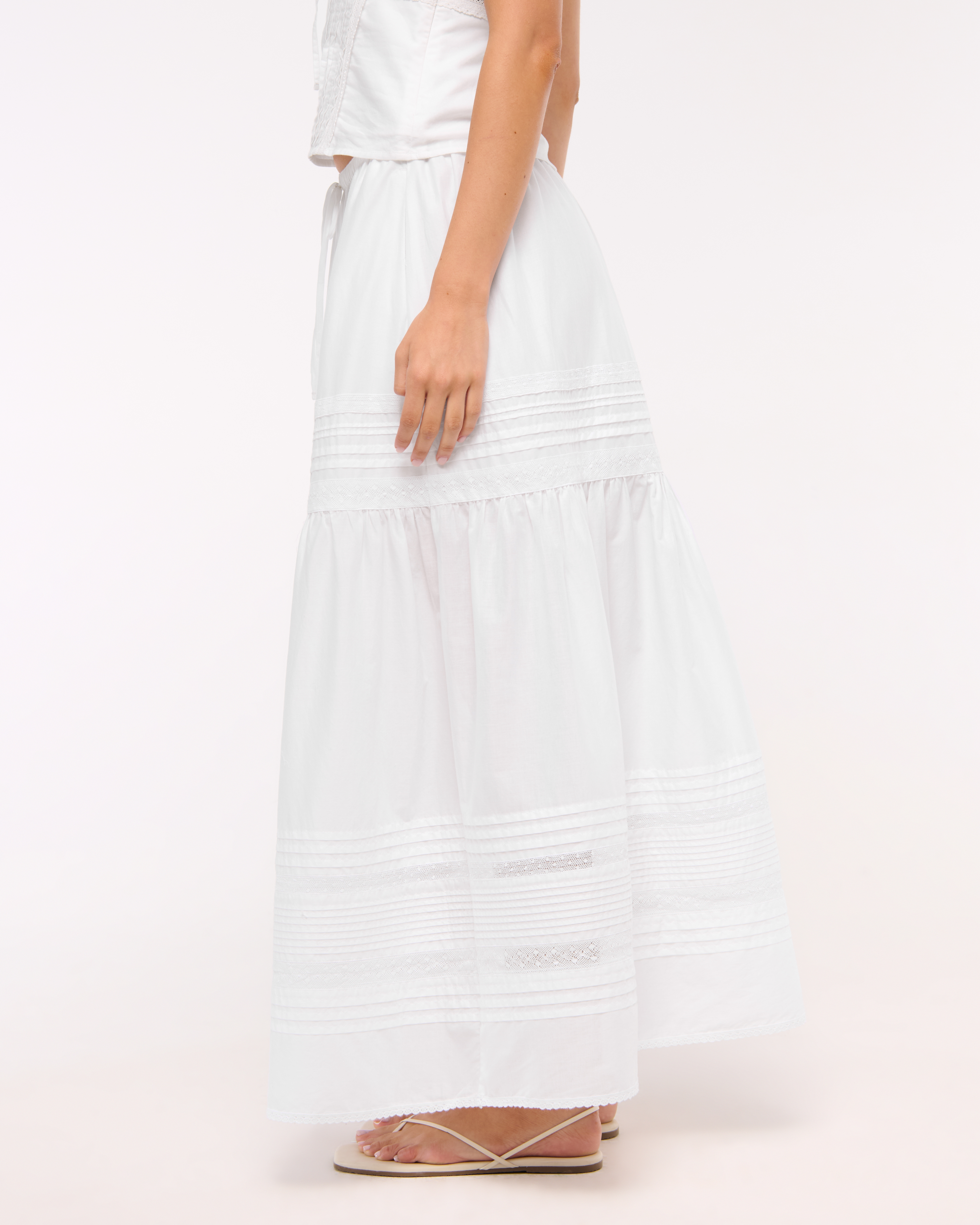 Abercrombie & Fitch High Rise Pull-on Boho Maxi Skirt In White