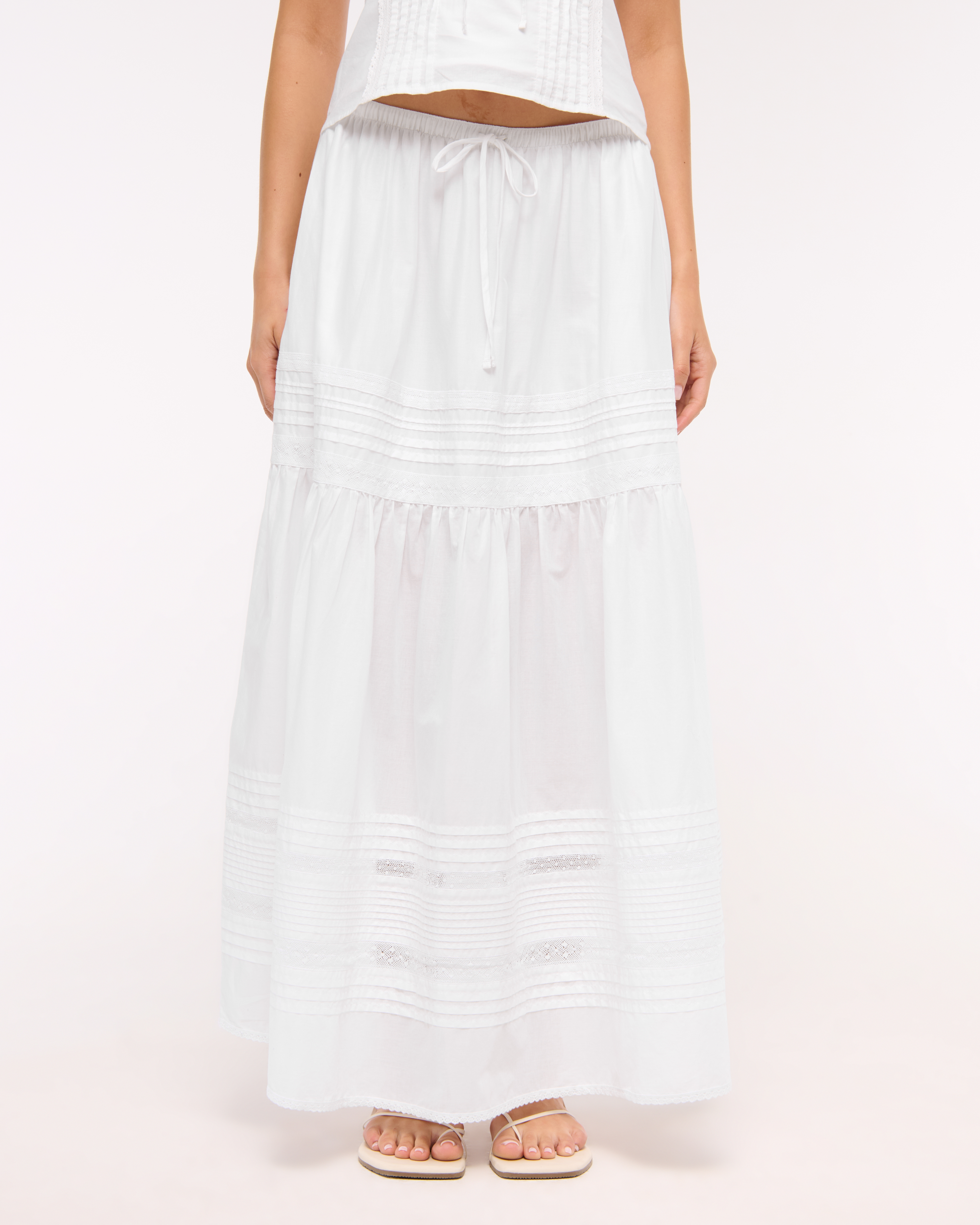 Abercrombie & Fitch High Rise Pull-on Boho Maxi Skirt In White