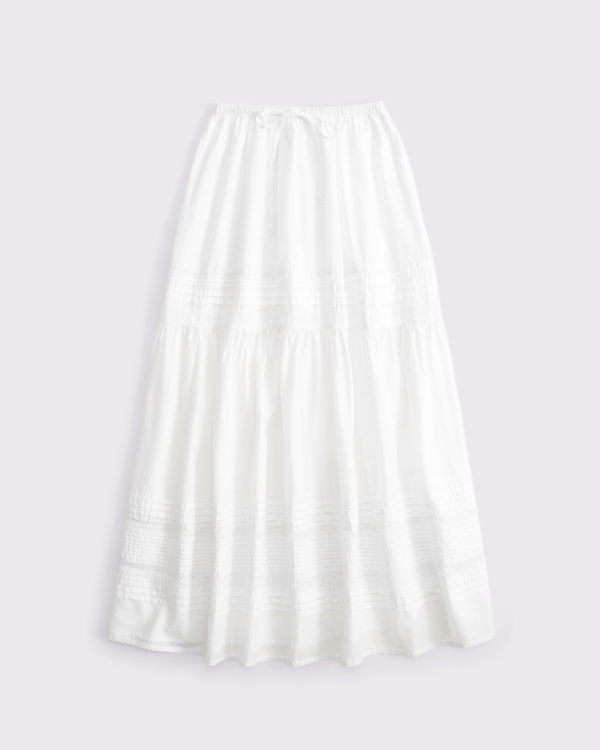 High Rise Pull-On Boho Maxi Skirt, White view 1