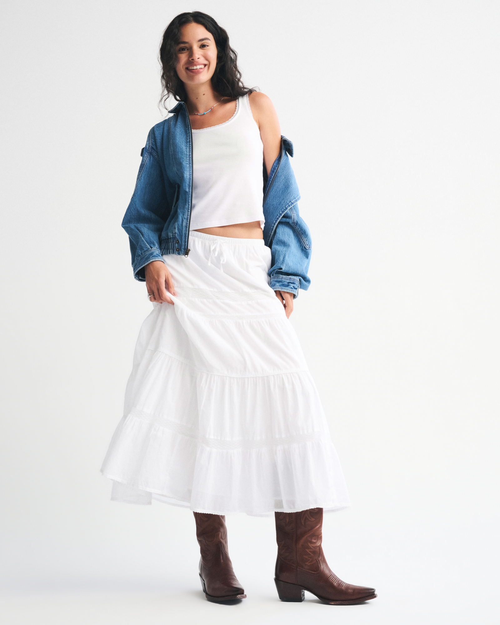 Tie-Waist Tiered Maxi Skirt