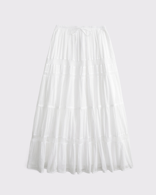 【aco♡】Cotton Tiered skirt ホワイト ローブブラン Women's Tie-Waist Tiered Maxi Skirt | Women's Sale | Abercrombie.com