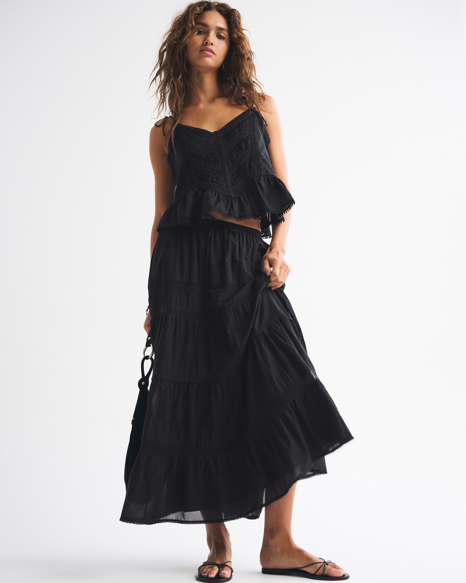 Tie-Waist Tiered Maxi Skirt