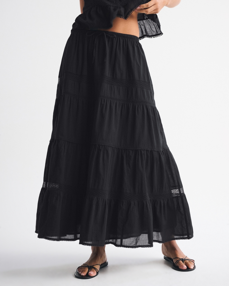 Women's Tie-Waist Tiered Maxi Skirt Women's Bottoms
