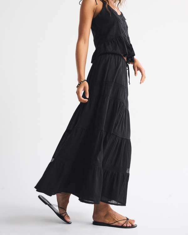 Tie-Waist Tiered Maxi Skirt