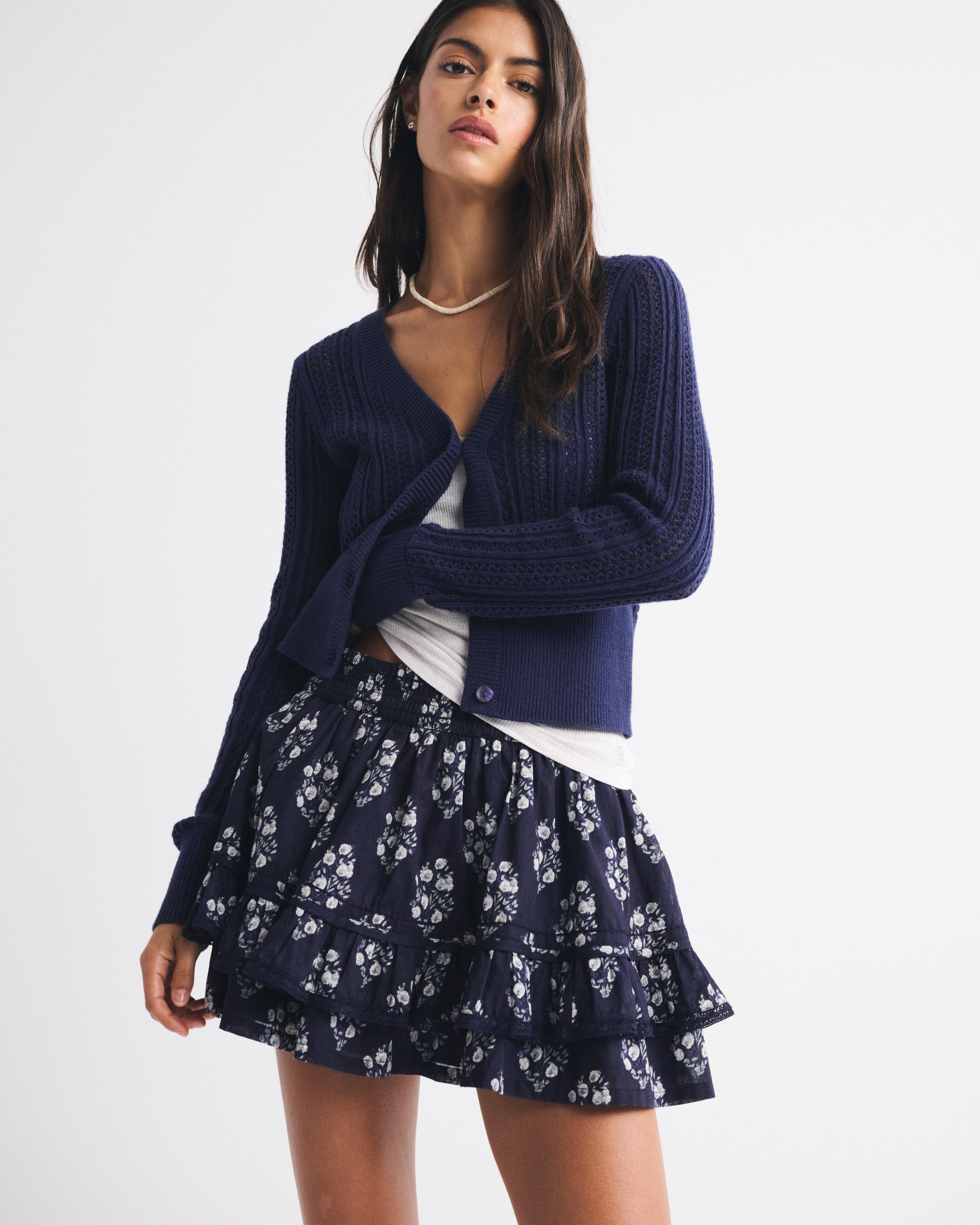 Abercrombie & Fitch High Rise Lace-trim Ruffle Mini Skort In Blue