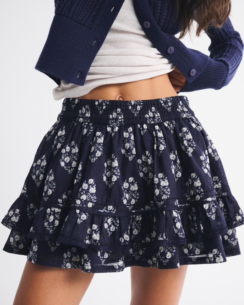 High Rise Lace-Trim Ruffle Mini Skort