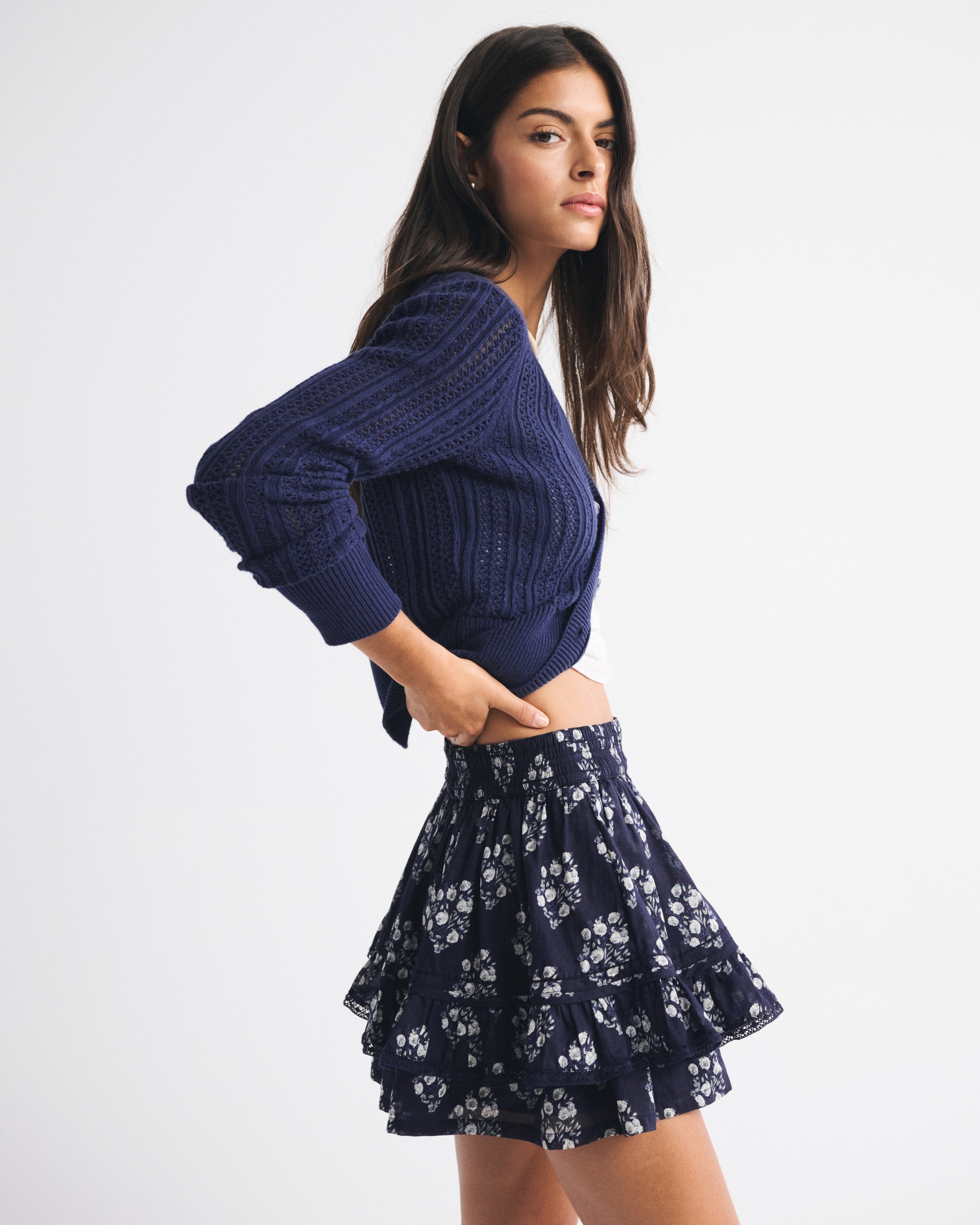 Abercrombie & Fitch High Rise Lace-trim Ruffle Mini Skort In Blue