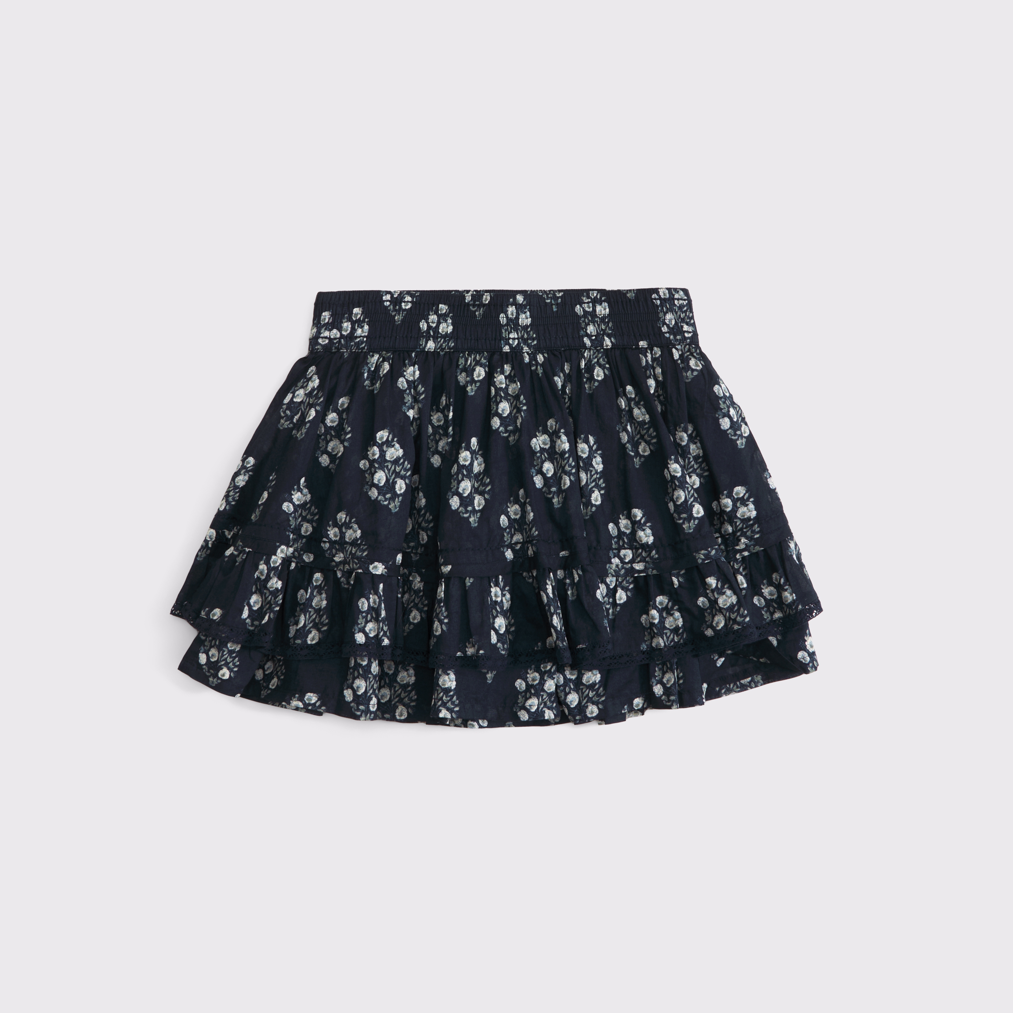 Abercrombie & Fitch High Rise Lace-trim Ruffle Mini Skort In Blue