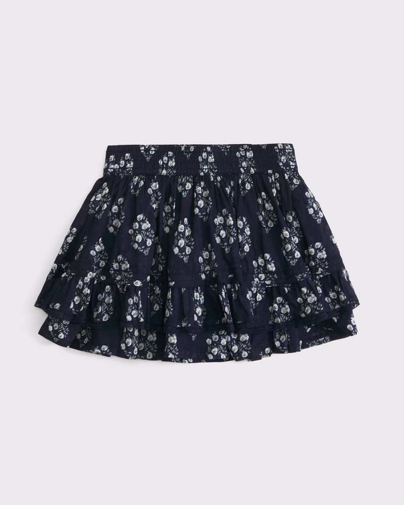 High Rise Lace-Trim Ruffle Mini Skort