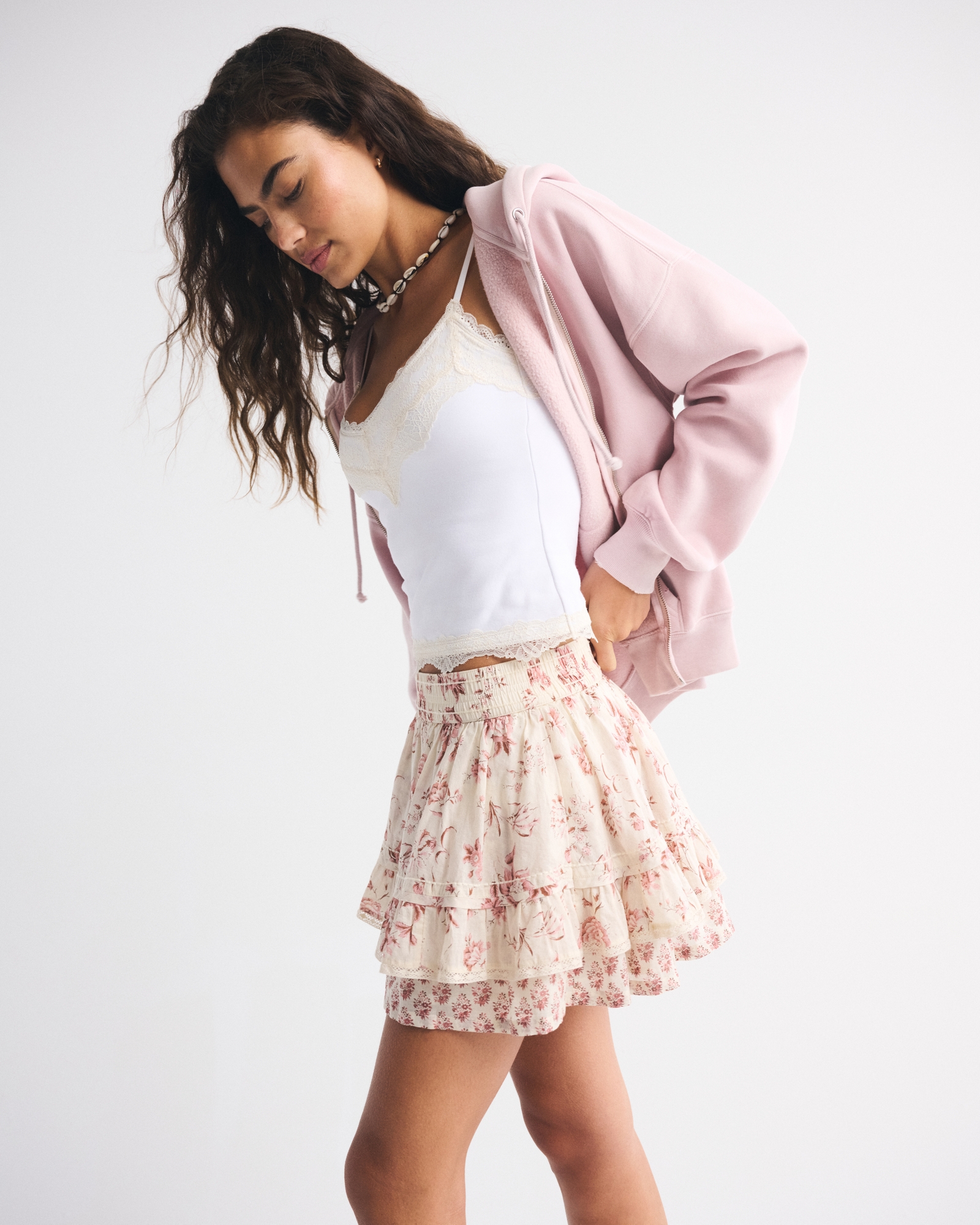 High Rise Lace-Trim Ruffle Mini Skort