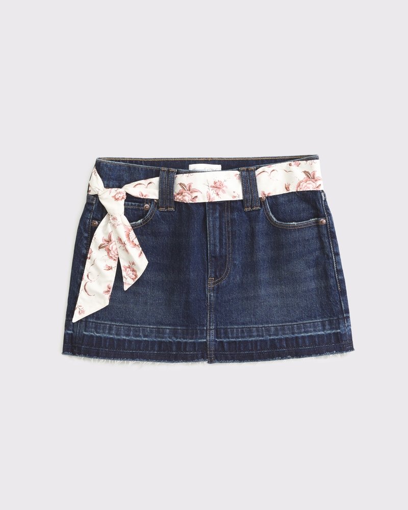 Women's Mid Rise Belted Scarf Denim Mini Skirt | Women's