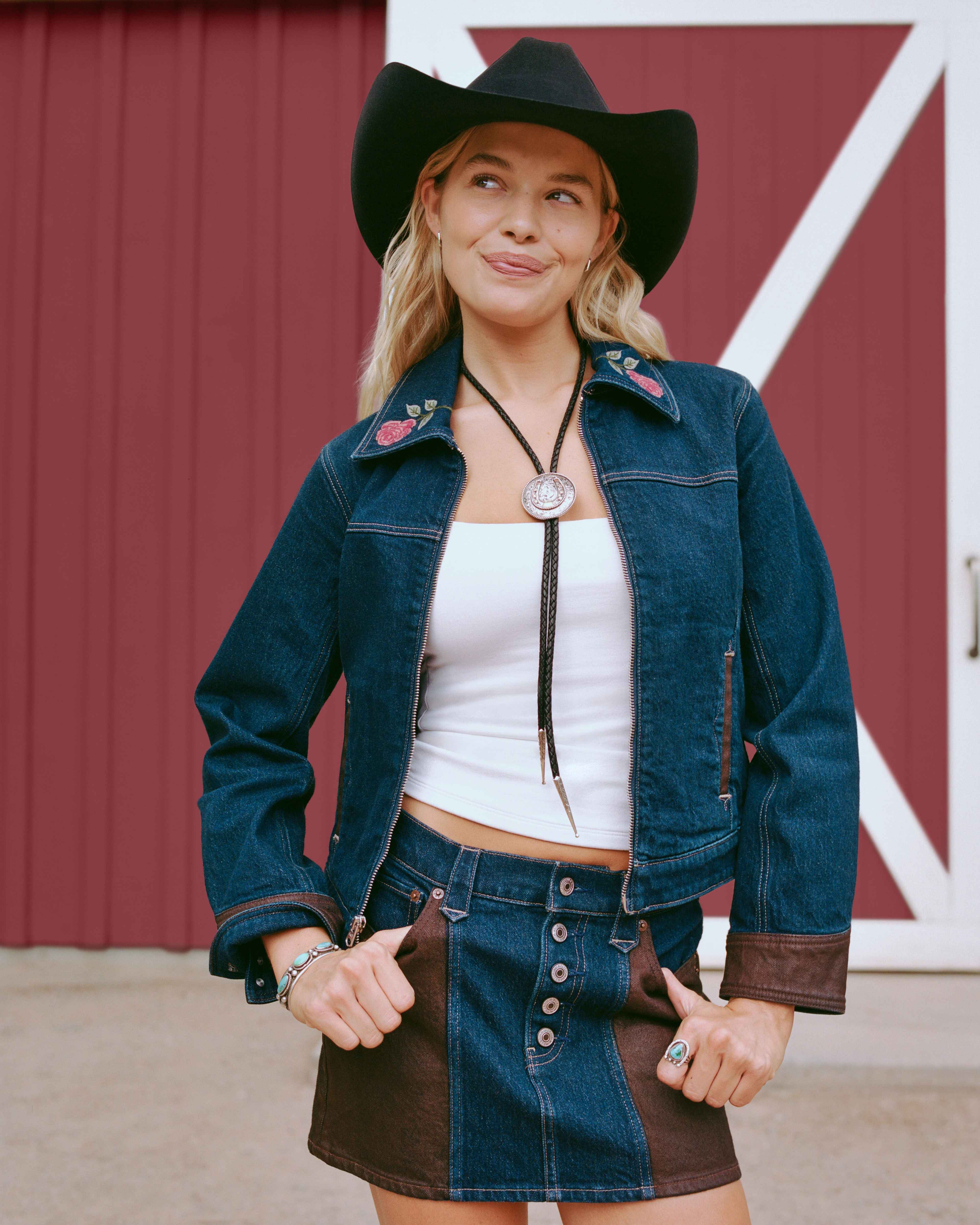 Abercrombie & Fitch Mixed Fabric Denim Mini Skirt In Blue