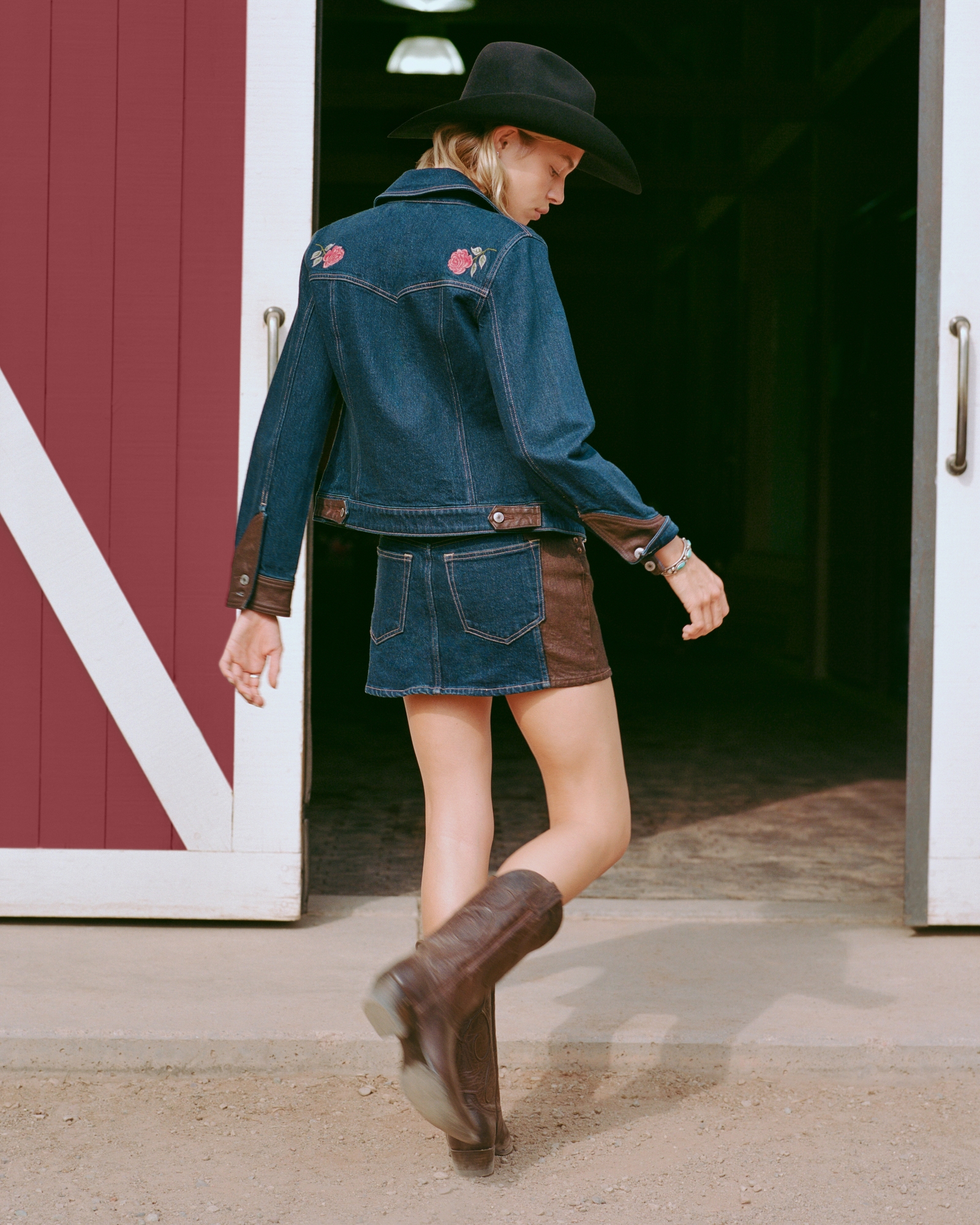 Mixed Fabric Denim Mini Skirt