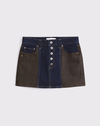 Mixed Fabric Denim Mini Skirt