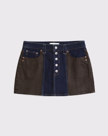 Curve Love Mixed Fabric Denim Mini Skirt