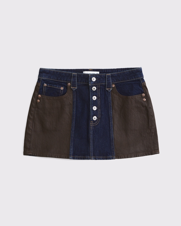 Curve Love Mixed Fabric Denim Mini Skirt, Dark Wash view 1