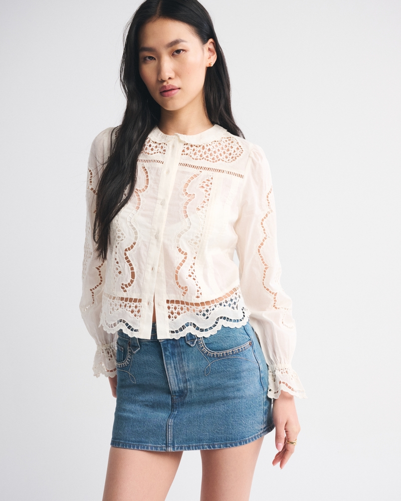 Mixed Fabric Denim Mini Skirt - thumbnail 4