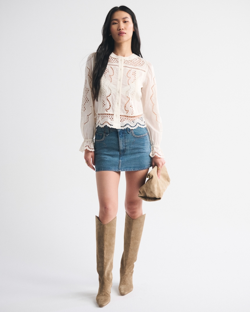 Mixed Fabric Denim Mini Skirt - thumbnail 5