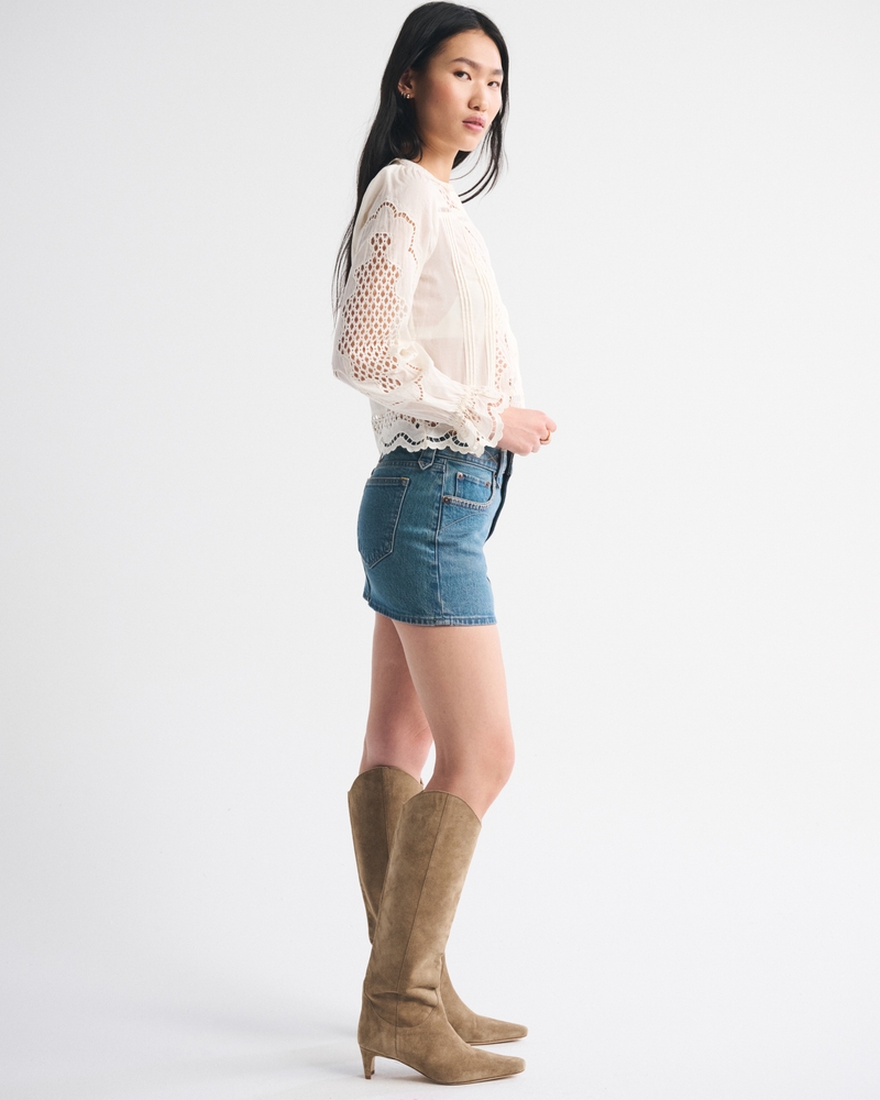 Mixed Fabric Denim Mini Skirt - thumbnail 7