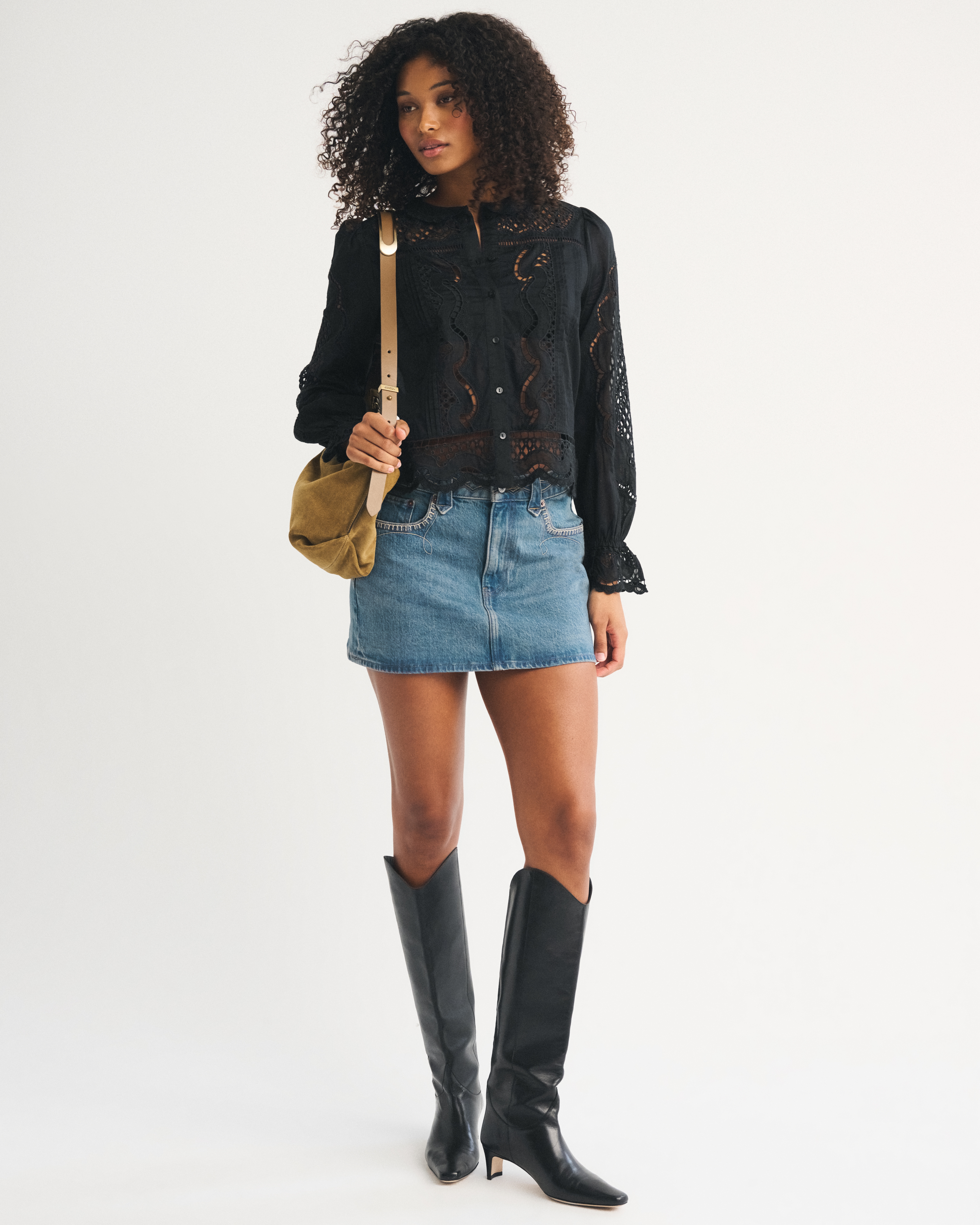 Abercrombie & Fitch Curve Love Embroidered Denim Mini Skirt