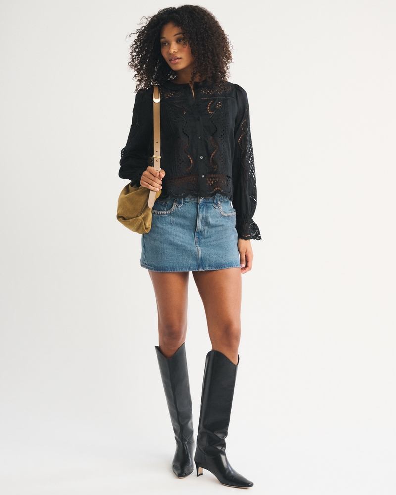 Curve Love Mixed Fabric Denim Mini Skirt - thumbnail 2