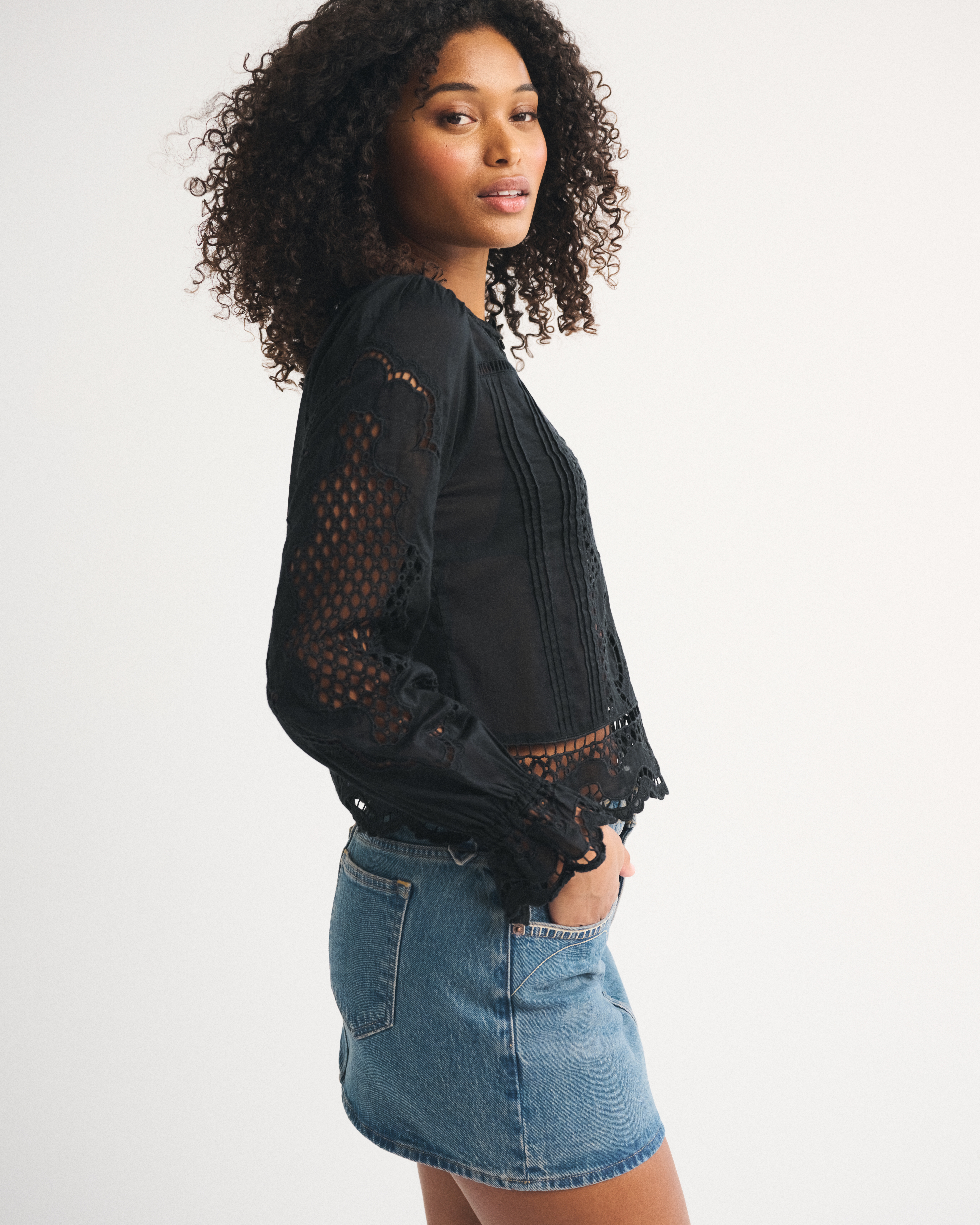 Abercrombie & Fitch Curve Love Embroidered Denim Mini Skirt