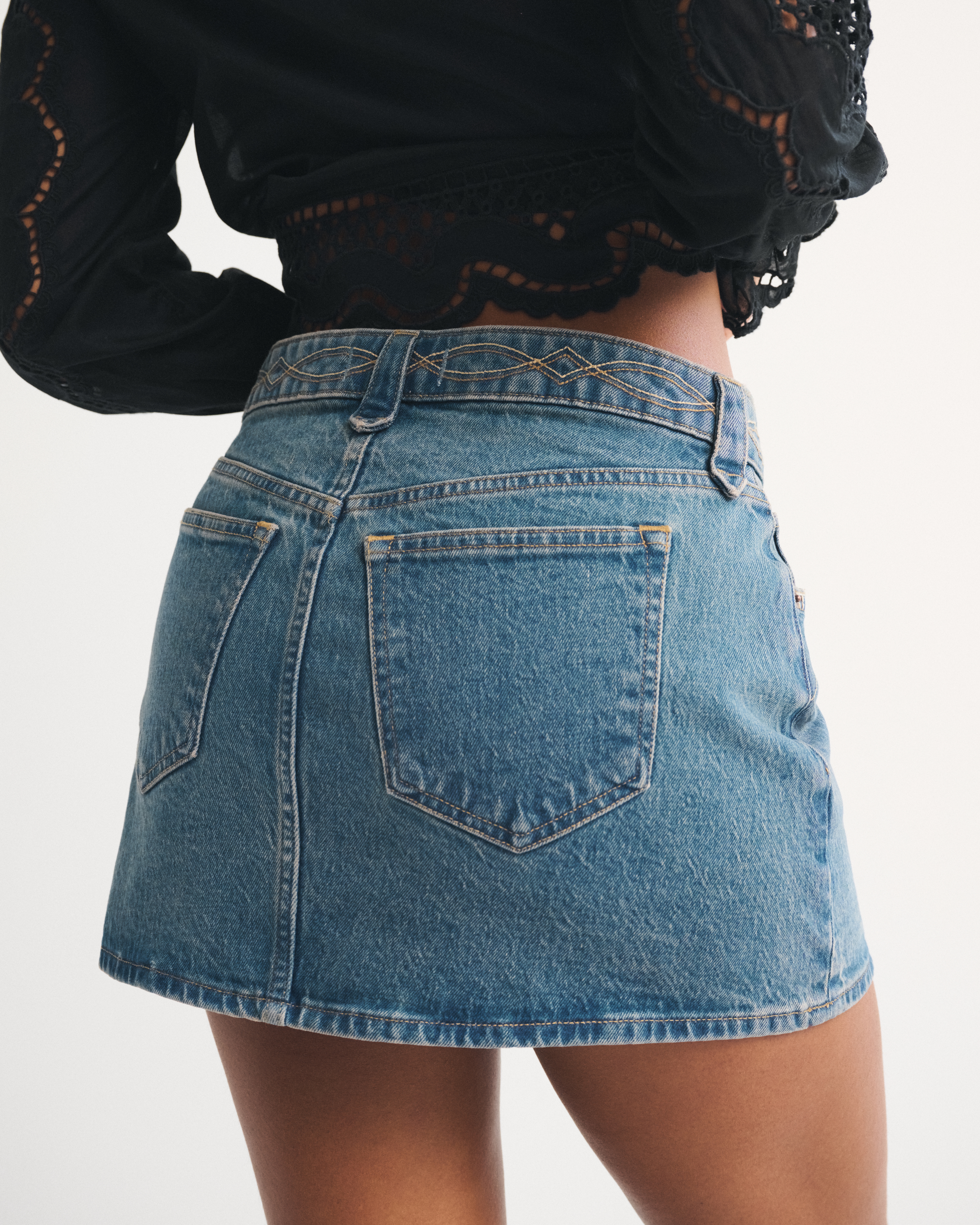 Abercrombie & Fitch Curve Love Embroidered Denim Mini Skirt