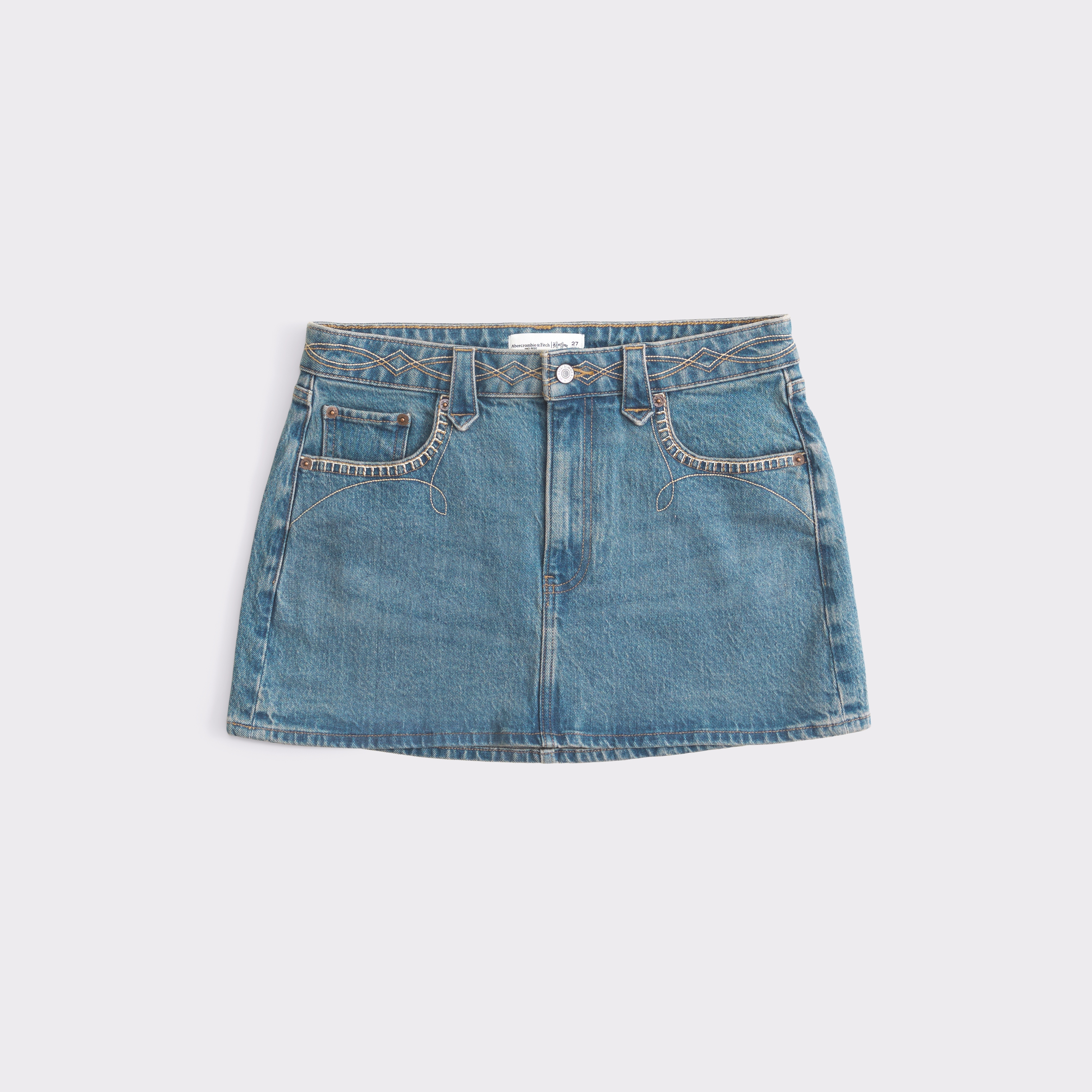 Abercrombie & Fitch Curve Love Embroidered Denim Mini Skirt