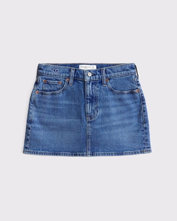 Bestickter Mid Rise Jeans-Mini-Skort mit 5 Taschen, Medium view 1