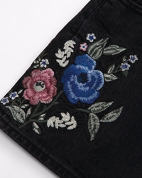 Embroidered Mid Rise 5-Pocket Denim Mini Skirt