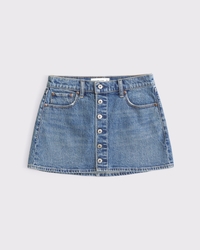 Mid Rise Button Front Denim Mini Skirt