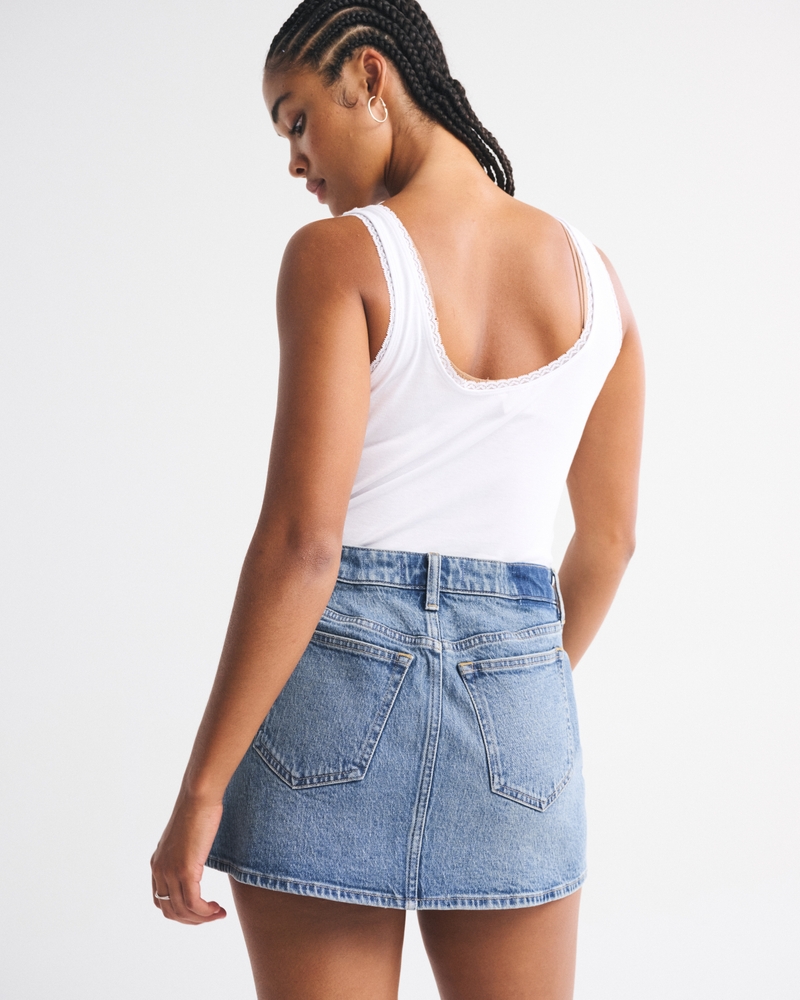Curve Love Mid Rise Button Front Denim Mini Skirt