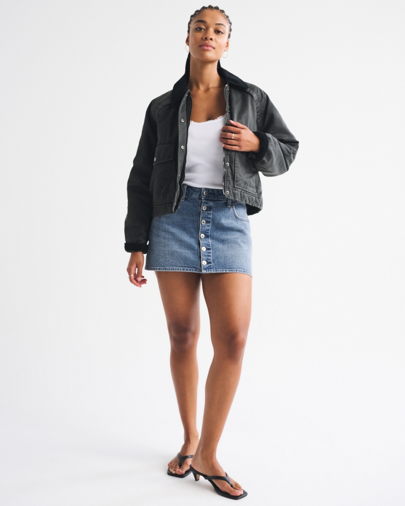 Curve Love Mid Rise Button Front Denim Mini Skirt