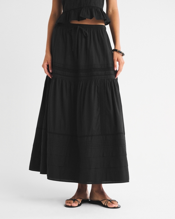 High Rise Pull-On Boho Maxi Skirt, Black view 2