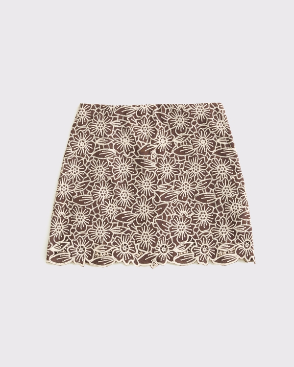 The A&F Scarlett Linen-Blend Mini Skort, Dark Brown view 1