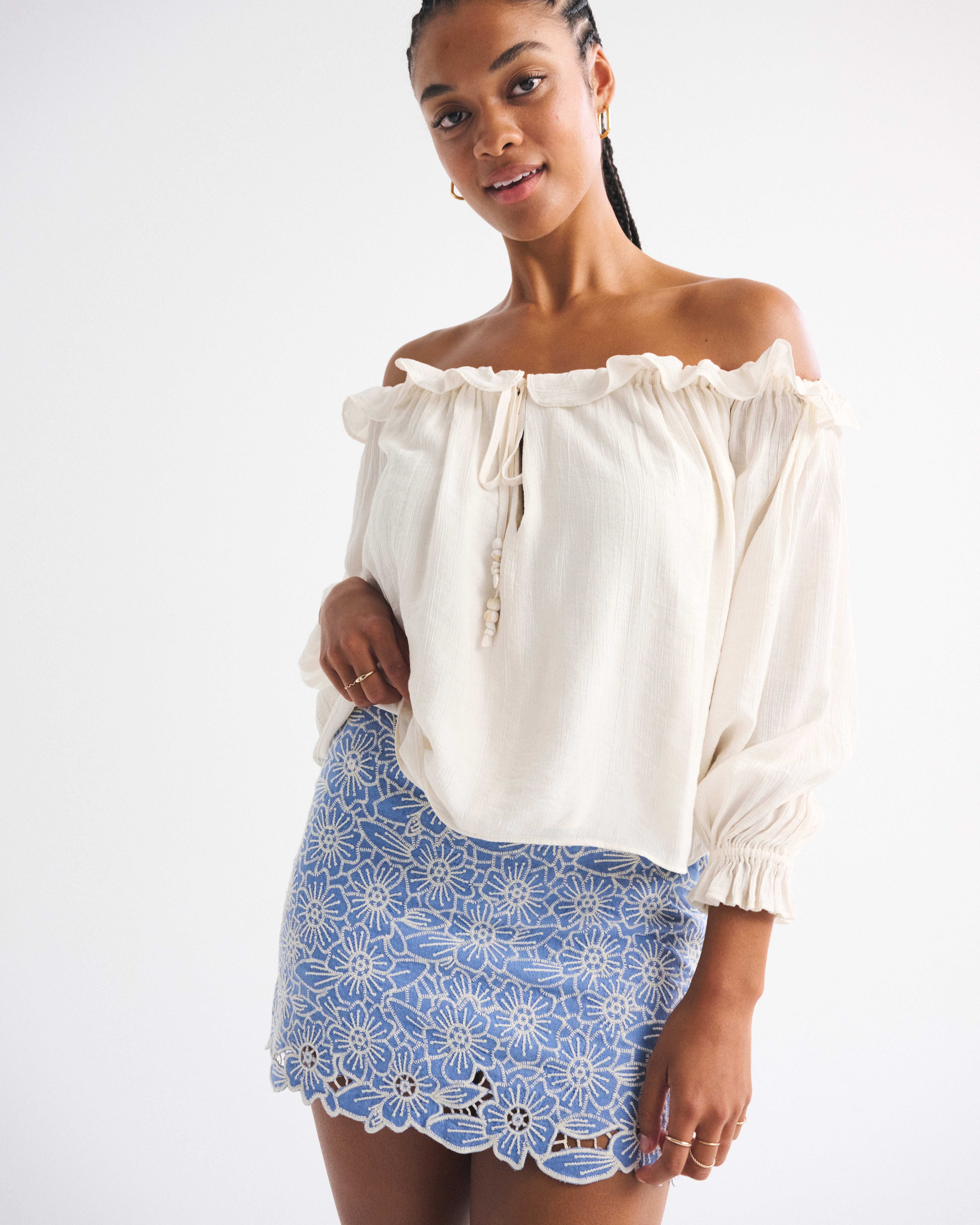 Женская юбка-шорты Abercrombie & Fitch The A&F Scarlett Curve Love Linen-Blend Mini Skort, цвет: Тёмный барвинковый — фото 2